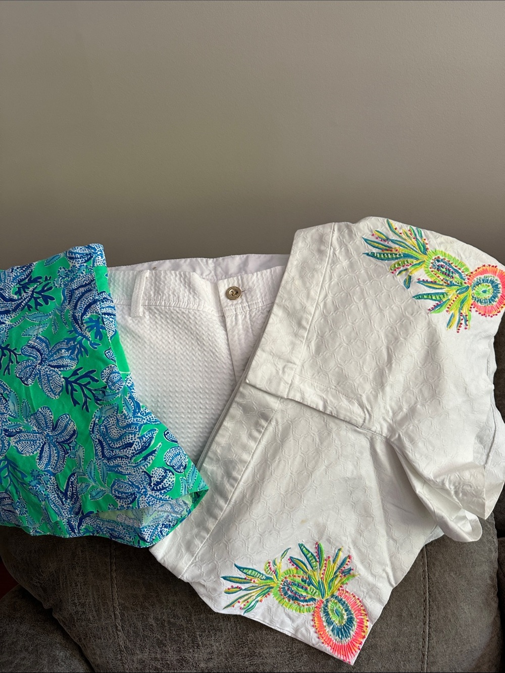 Lilly Pulitzer White Shorts with Green & Blue Floral Panel